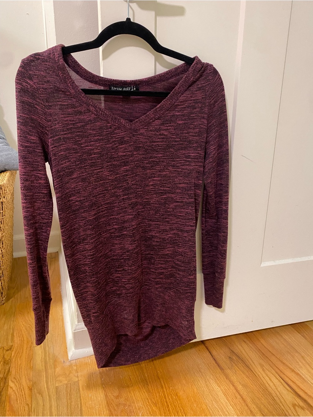 living doll Wine Marled V-Neck Sweater